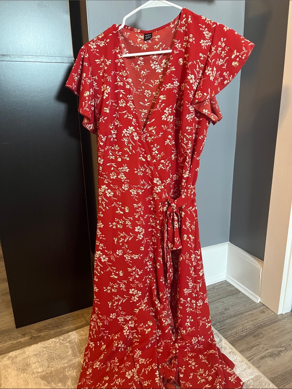 SHEIN Red Floral Wrap Maxi Dress